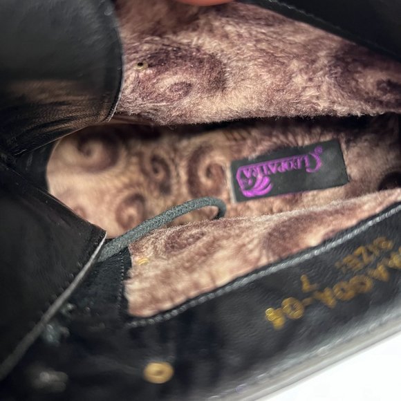 Cleopatra Magda 6 inch Heel Platform‎ Booties Sz 7 Black Lace up Gold Plate - Picture 9 of 14